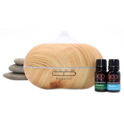Organico by Oco Life Zen Light Wood Grain Ultrasonic Diffuser With Reawaken 10ml & Breathe 10ml