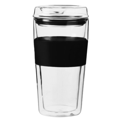 Consol Double Walled Glass Travel Mug With Glass Lid - Black