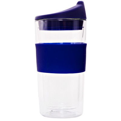 Consol Double Walled Glass Travel Mug With Silicone Lid - Purple